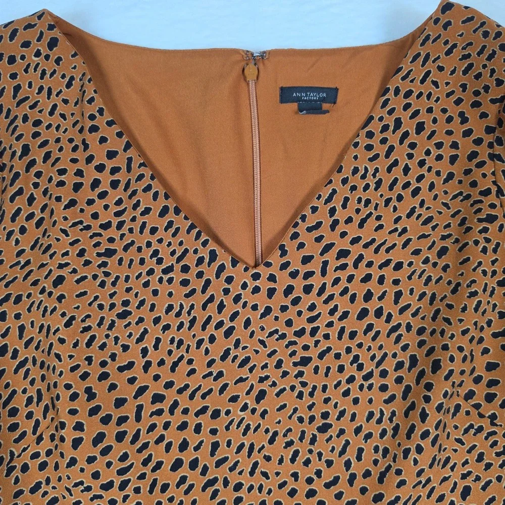 Ann Taylor Factory Leopard Print V-Neck Bell Sleeve Shift Dress Orange Black 4
